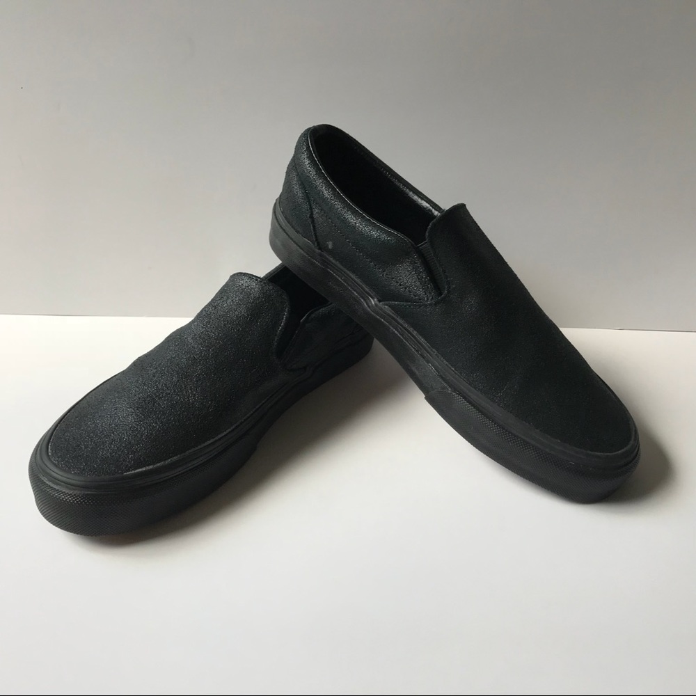 Vans black patent crackle slip on